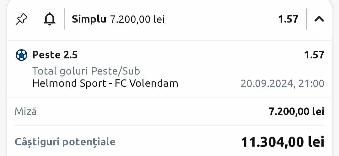 Helmond vs FC Volendam - pariu de 7200 RON pe goluri