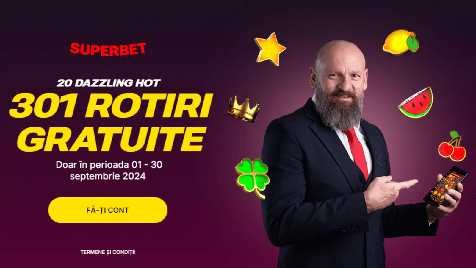 Superbet Bonus fara depunere 301 Rotiri Gratuite Fără Depunere la 20 Dazzling Hot