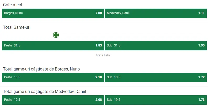 Cote pariuri Borges vs Medvedev