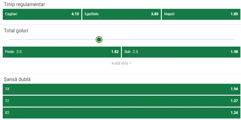 Cote pariuri Cagliari vs Napoli