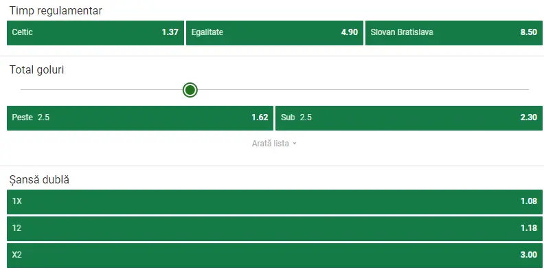 Cote pariuri Celtic vs Slovan Bratislava