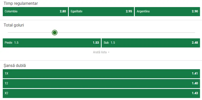 Cote pariuri Columbia vs Argentina