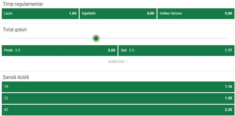 Cote pariuri Lazio vs Hellas Verona