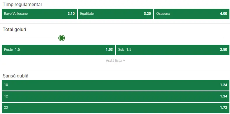 Cote pariuri Rayo Vallecano vs Osasuna