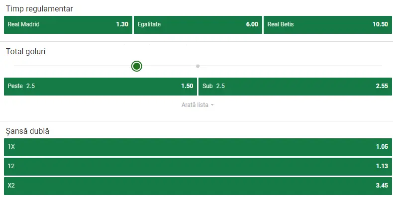 Cote pariuri Real Madrid vs Real Betis