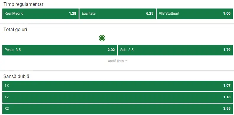Cote pariuri Real Madrid vs Stuttgart