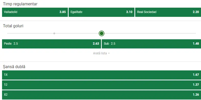 Cote pariuri Real Valladolid vs Real Sociedad