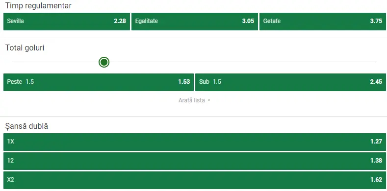 Cote pariuri Sevilla vs Getafe