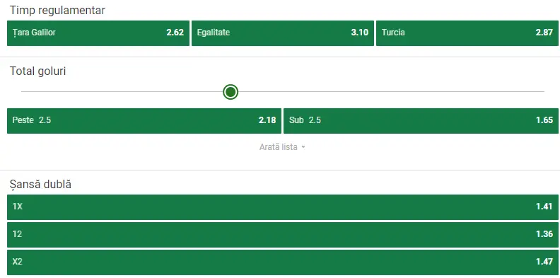 Cote pariuri Țara Galilor vs Turcia
