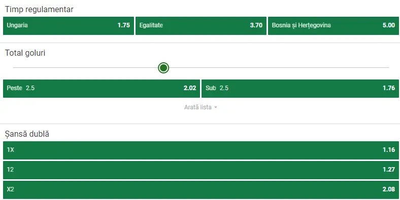 Cote pariuri Ungaria vs Bosnia