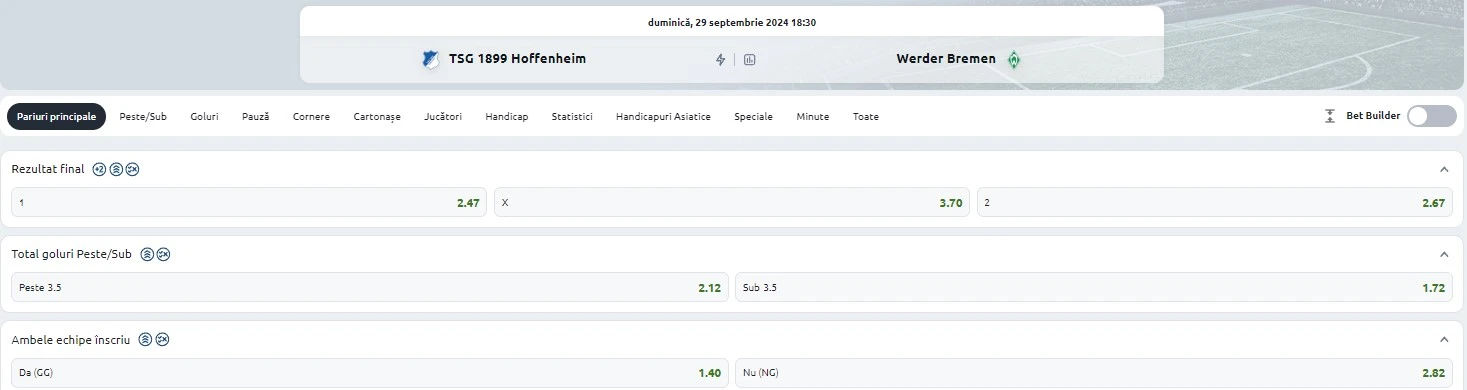 Cote pariuri Hoffenheim vs Bremen