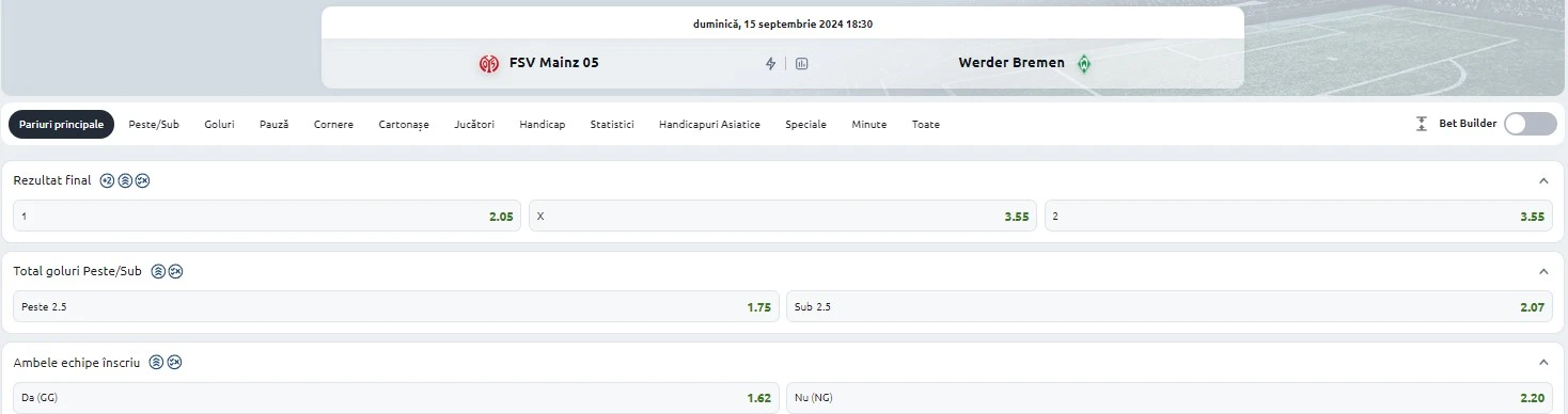 Cote pariuri Mainz vs Bremen