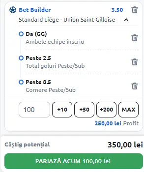 Standard Liege vs Royale Union - Cota 3.50 din Bet Builder