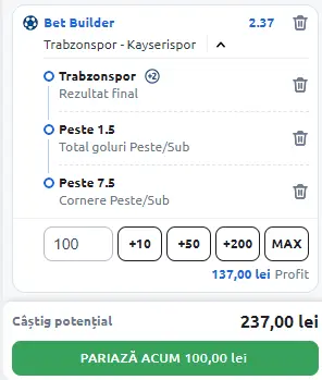 Trabzonspor vs Kayserispor - Bet Builder Cota 2