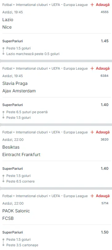 Biletul Europa League din Super Pariuri