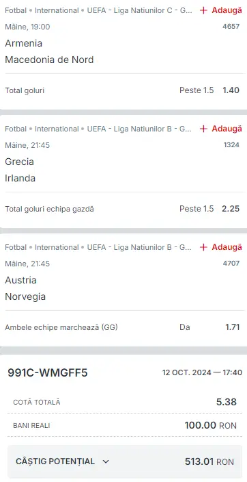 Biletul Zilei Nations League pe goluri