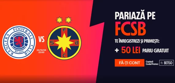 Bonus Fără Depunere Rangers vs FCSB – 50 RON FreeBet + 500 Rotiri Gratuite