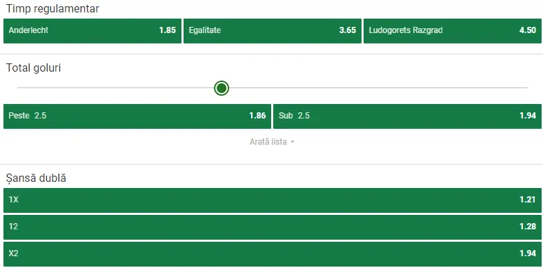 Cote pariuri Anderlecht vs Ludogorets