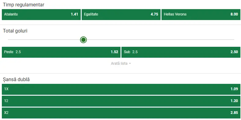 Cote pariuri Atalanta vs Hellas Verona