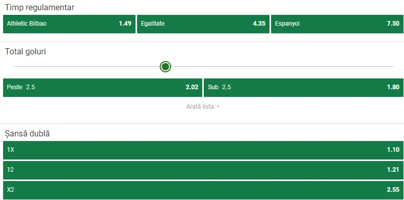 Cote pariuri Athletic Bilbao vs Espanyol