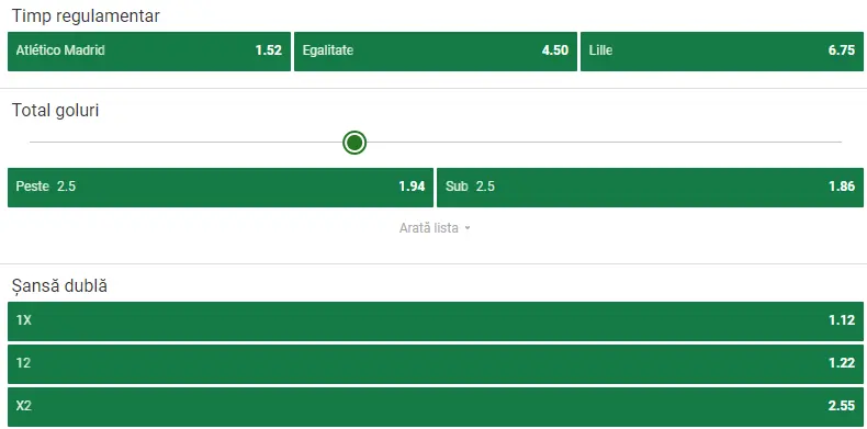 Cote pariuri Atletico Madrid vs Lille