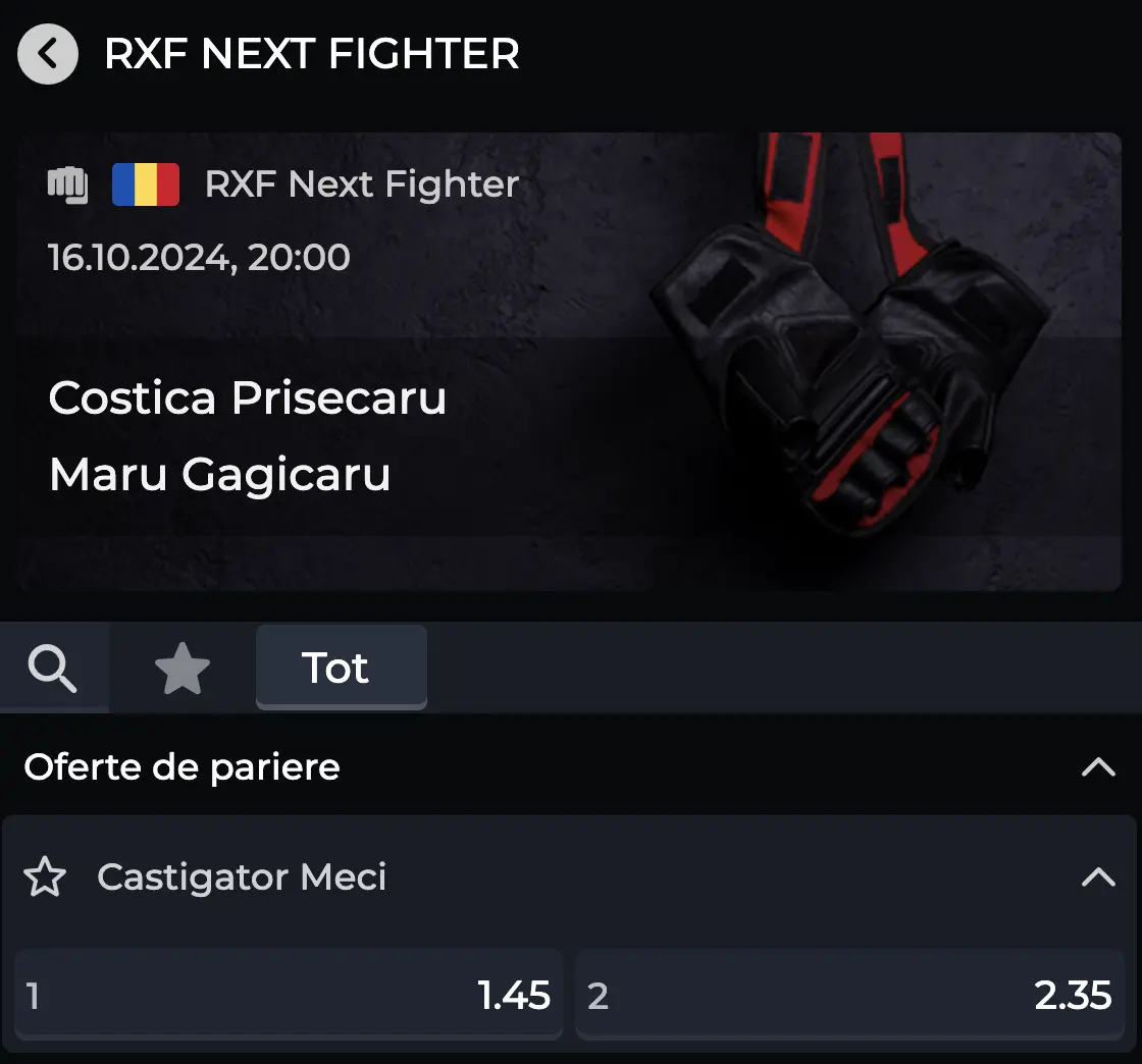 Cote pariuri Costica Prisecaru vs Maru Gagicarul RXF Next Fighter 17