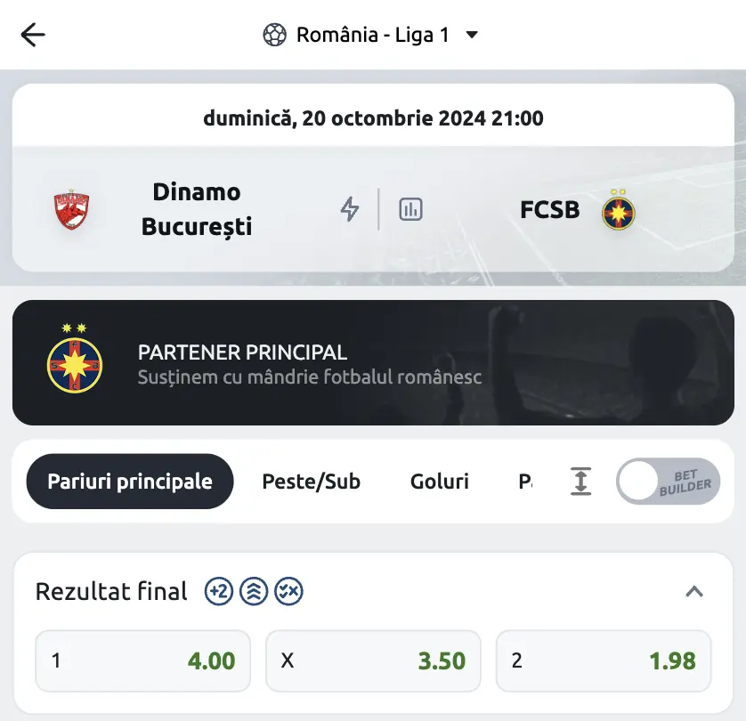 Cote pariuri Dinamo vs FCSB - oaspeții sunt favoriți