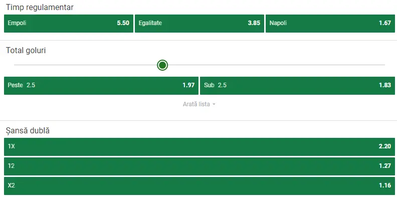 Cote pariuri Empoli vs Napoli