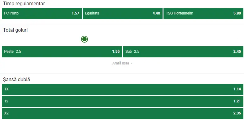 Cote pariuri FC Porto vs Hoffenheim