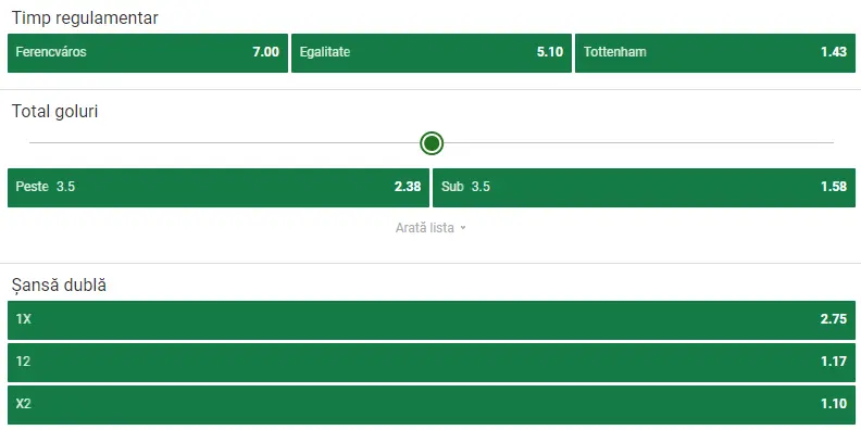 Cote pariuri Ferencvaros vs Tottenham