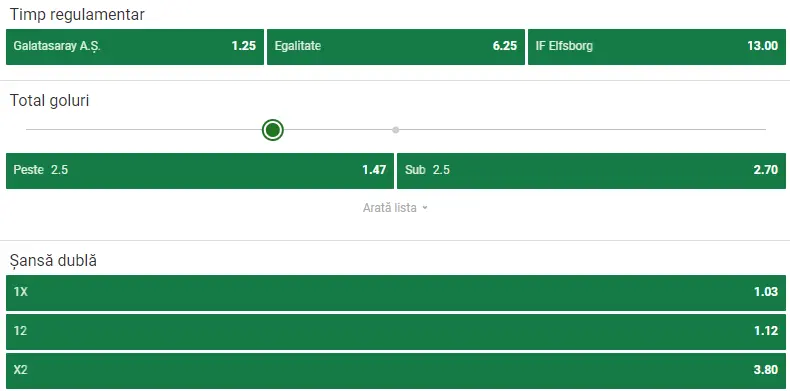 Cote pariuri Galatasaray vs Elfsborg