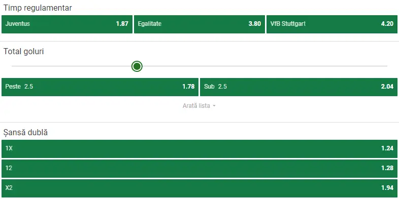 Cote pariuri Juventus - Stuttgart