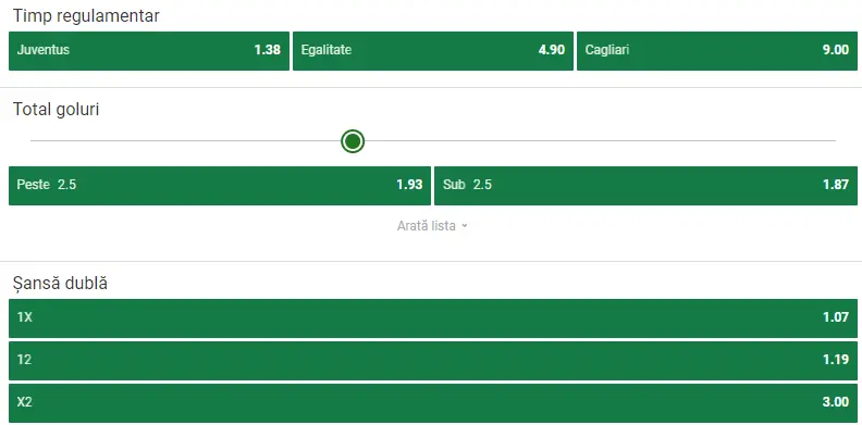 Cote pariuri Juventus vs Cagliari