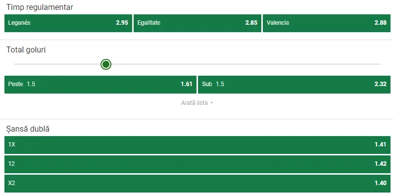 Cote pariuri Leganes vs Valencia