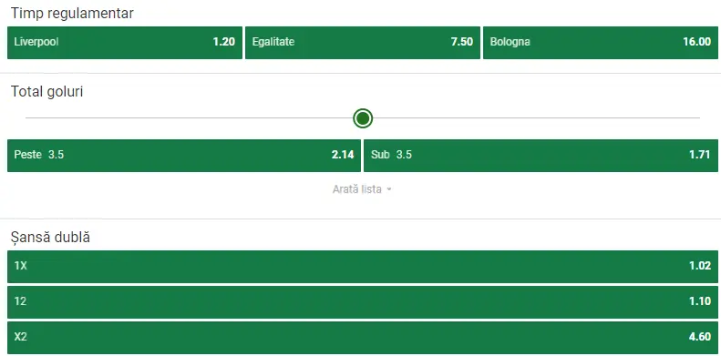 Cote pariuri Liverpool vs Bologna