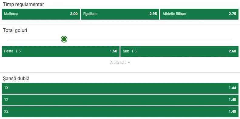 Cote pariuri Mallorca vs Athletic Bilbao