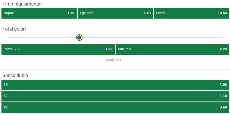 Cote pariuri Napoli vs Lecce
