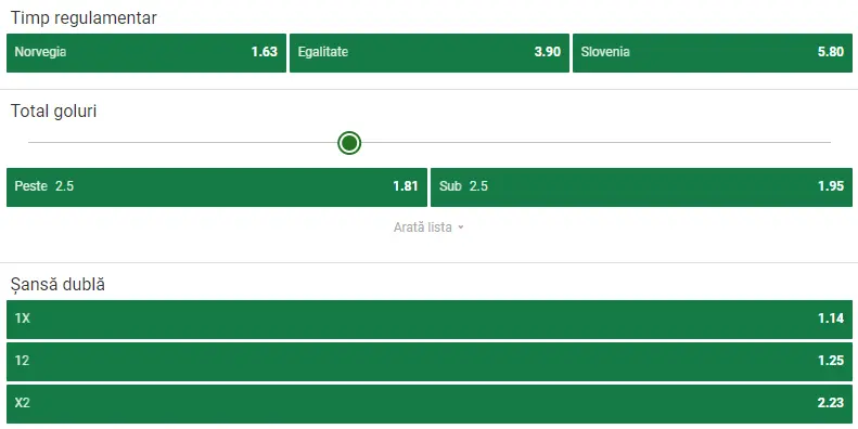 Cote pariuri Norvegia vs Slovenia