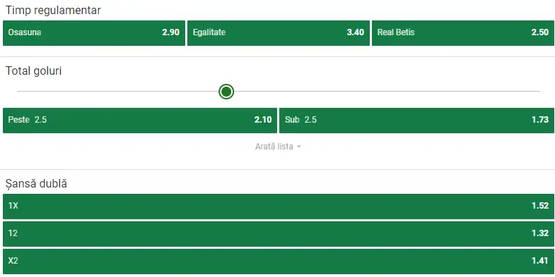 Cote pariuri Osasuna vs Real Betis