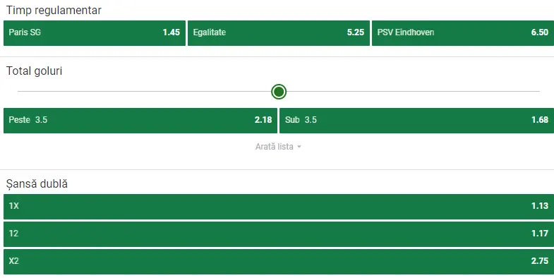 Cote pariuri PSG vs PSV Eindhoven