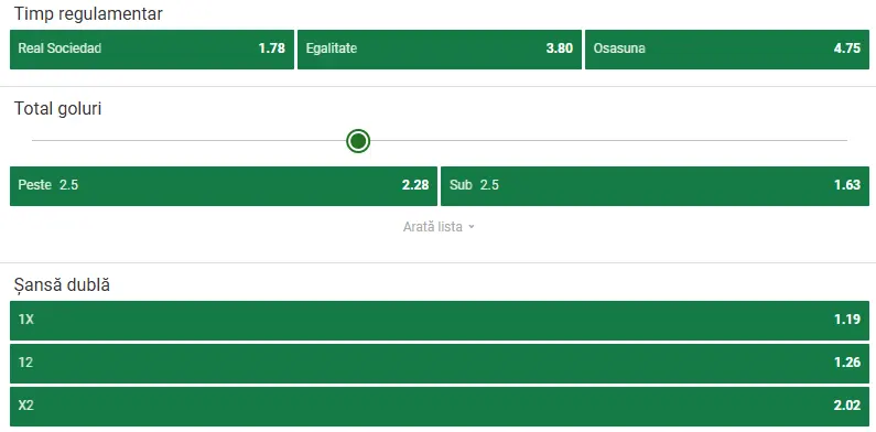 Cote pariuri Real Sociedad - Osasuna