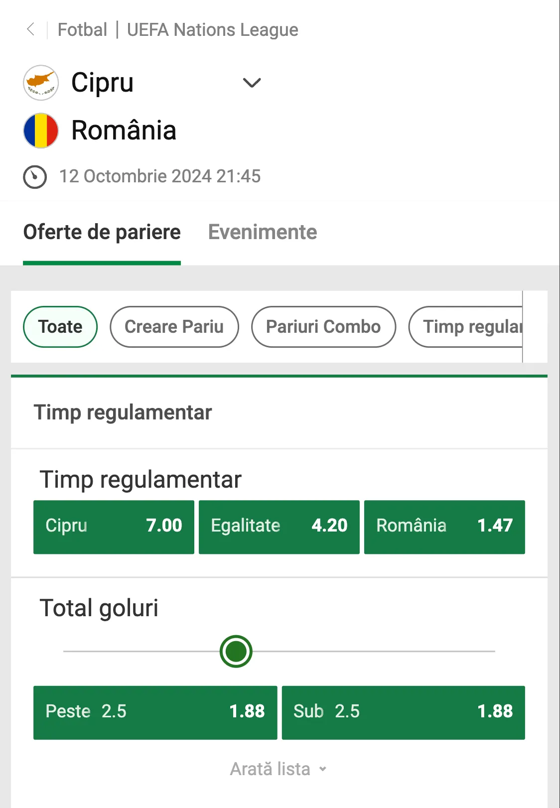 Cotele la pariuri pentru meciul Cipru - România la Unibet