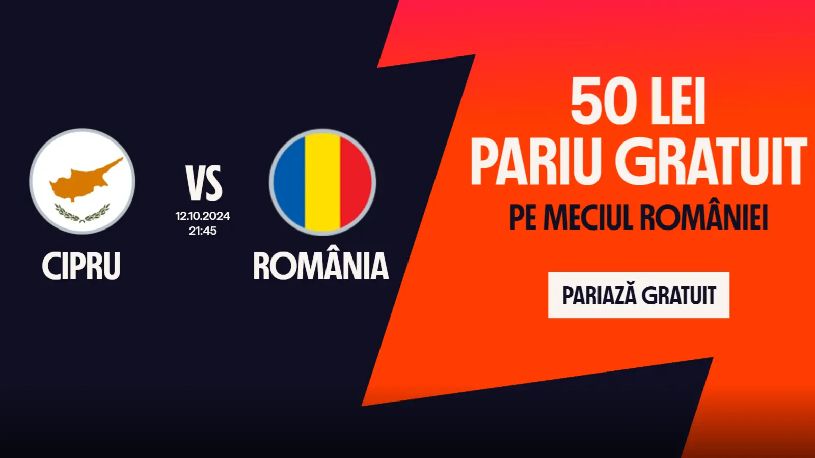 50 RON Bonus Fără Depunere pentru Cipru vs România, doar la Betano