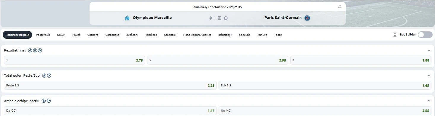 Cote pariuri Marseille vs PSG