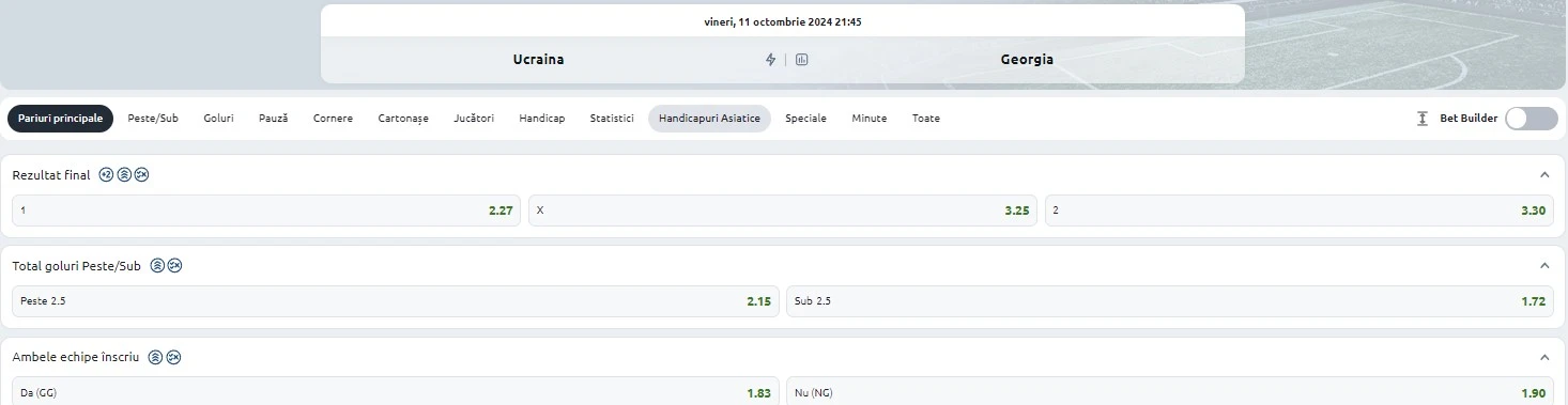 Cote pariuri Ucraina vs Georgia