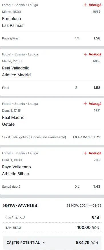 Biletul Etapei 15 din La Liga