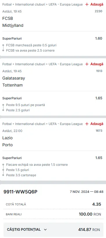 Biletul Europa League din Super Pariuri