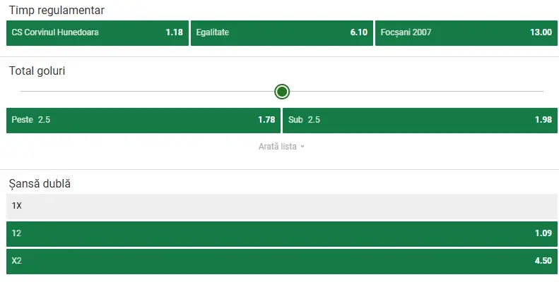 Cote pariuri Corvinul - CSM Focșani