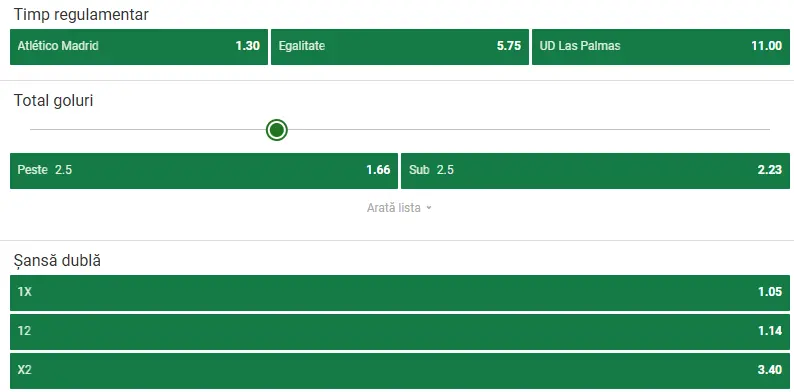 Cote pariuri Atletico Madrid - Las Palmas