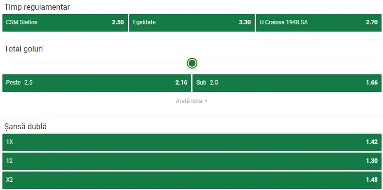 Cote pariuri CSM Slatina - U Craiova 1948